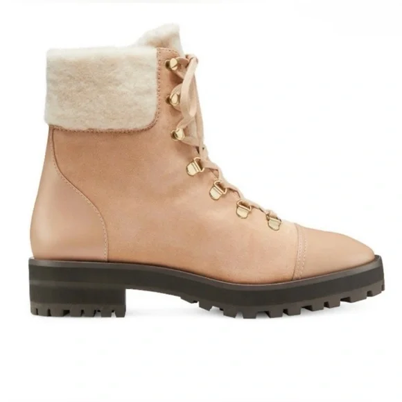 NWT Stuart Weitzman Alpine Leather & Suede Shearling Combat Boots 6.5 - Picture 6 of 9